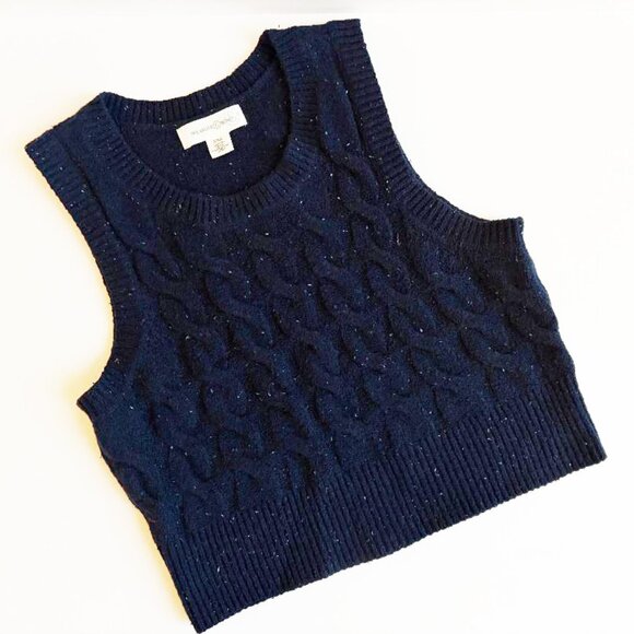 Treasure & Bond (Nordstrom brand) Crop Cable Knit Cotton Blend Navy Sweater Tank - Picture 2 of 6